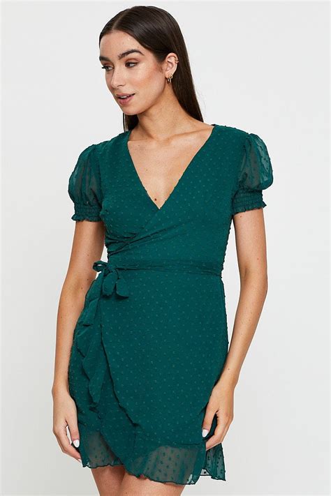 Womens Green Wrap Dress Mini Ally Fashion
