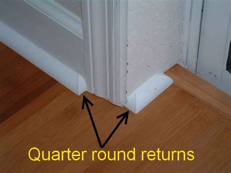 When you install the trim, put a thin bead of sealant (approved for use with laminate and wood) where it meets the laminate floor. In this photo you can see the finished quarter round ...