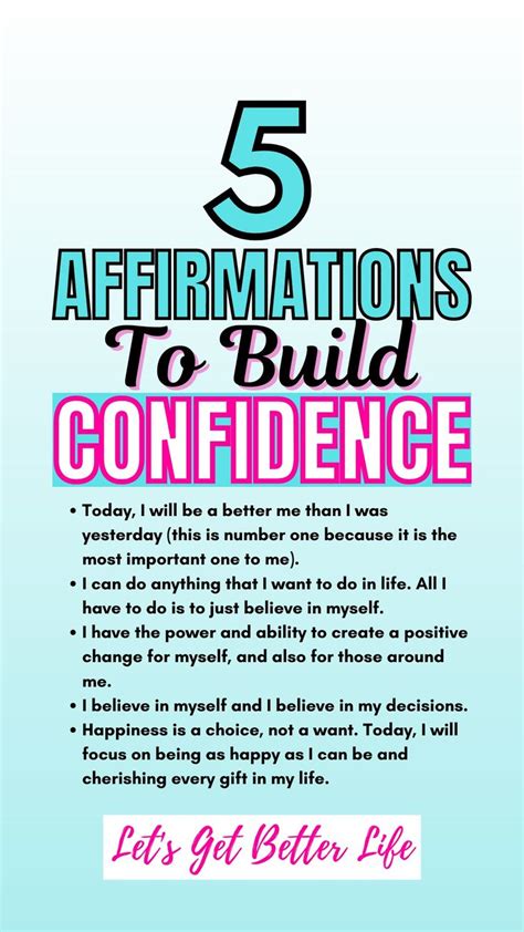 5 Positive Affirmations To Build Confidence Affirmation Quotes Self