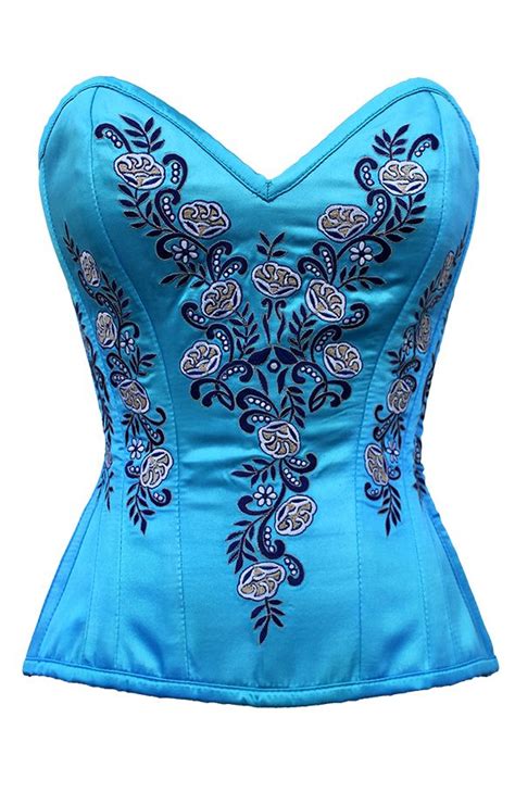 Turquoise Satin Classic Embroidered Overbust Corset This Corset Is A