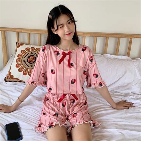 2019 Summer Short Sleeve Pajama Set Kawaii Cartoon Print Sleepwear For Women Pajamas Short Pant