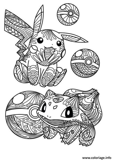 Coloriage Mandala Pokemon Pikachu Bulbizarre Bulbasaur Pokeball Dessin