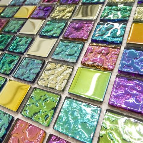 Iridescent Mix Glass Square Mosaic Tiles Walls Floors Bathroom Kitchen