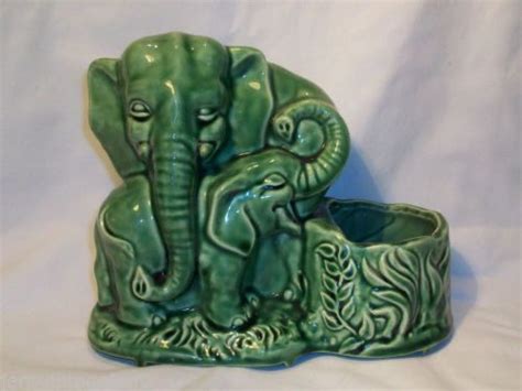 Vintage Elephants Planter African Pottery