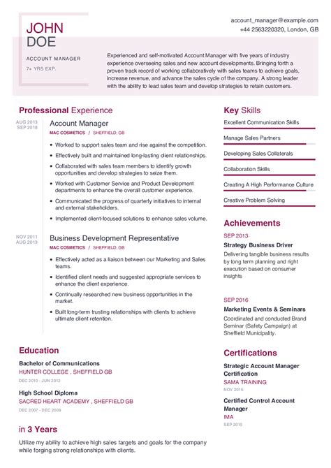 Download from a cv library of 229 free uk cv templates in microsoft word format. Resume Example for Sales Professionals job in 2020 | CraftmyCV