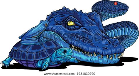 Set Reptiles Amphibians Wild Crocodile Snake Stock Vector Royalty Free