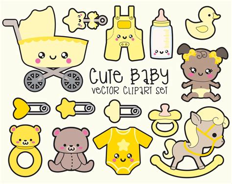 Premium Vector Clipart Kawaii Baby Clipart Kawaii Baby Etsy Baby