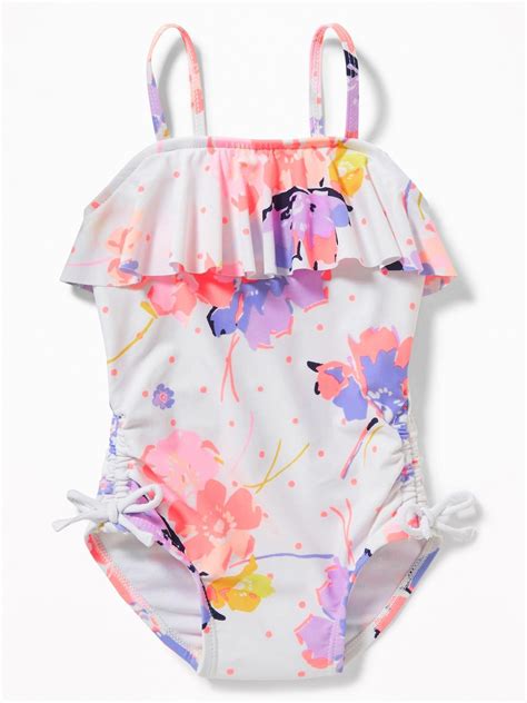 Ruffled Floral Print Swimsuit For Toddler Girlsold Navy Toddler
