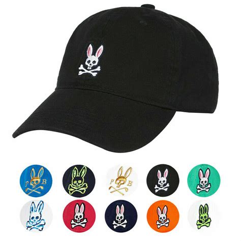 Psycho Bunny Mens Cotton Embroidered Strapback Sports Baseball Cap Hat