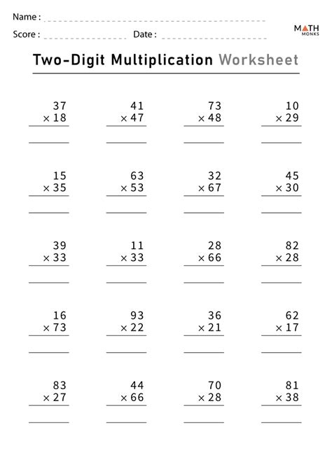 Double Digit Multiplication Worksheets For Grade 3