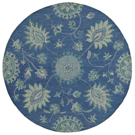 Lr Home Dazzle Blue Jacobean Floral Damask Indoor Round Rug 6 Ft X 6