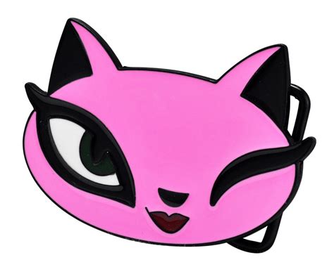 Kitty Cat Pink And Black Enamel Belt Buckle Wink Kat Cute