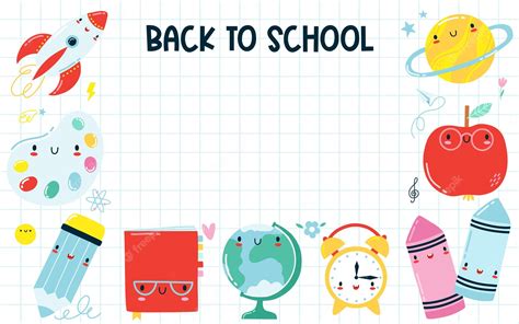 Premium Vector Back To School Banner Frame From Cute Kawaii School