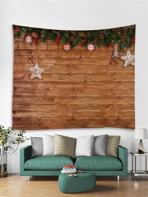 Christmas Wood Grain Print Tapestry Wall Hanging Decoration Hanging