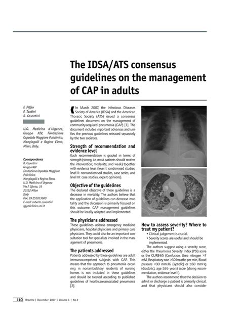 The Idsaats Consensus Guidelines On The Management Of Cap In Adults
