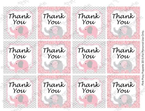 Showered from above free baby shower printables: Printable Pink Elephant Baby Girl Shower Thank You Tags