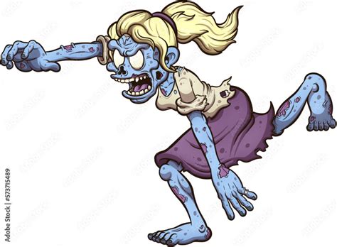 Running Female Zombie Vector Clip Art Illustration With Simple Gradients All In One Single