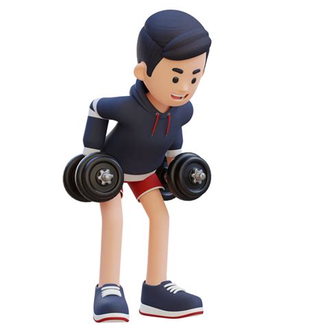 3d Sportsman Character Performing Bent Over Row Dynamic Workout With Dumbbell 25214174 Png