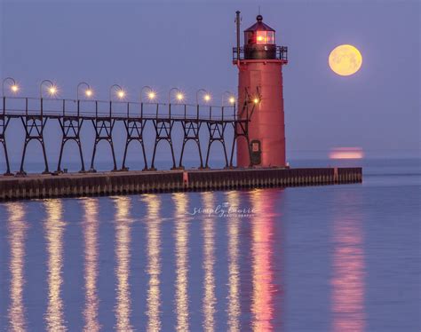 South Haven Lighthouse Moonset Wall Art South Haven Michigan Lighthouse Photograph Michigan