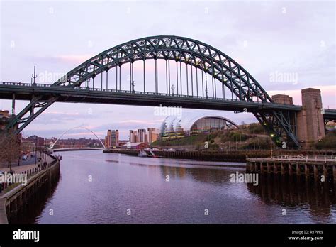 Newcastle Upon Tyne River Tyne View From Swing Bridge With Tyne Bridge