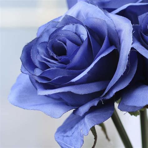 Royal Blue Artificial Rose Bouquet Silk Poly And Ribbon Roses