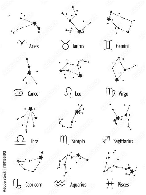 Vecteur Stock Zodiac Signs Horoscope Symbols Astrology Icons Stars