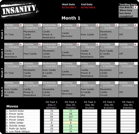 Insanity Workout Schedule Pdf And Calendar Allworkoutroutines