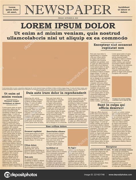 Realistic Old Newspaper Front Page Template Vector Illustration Stock