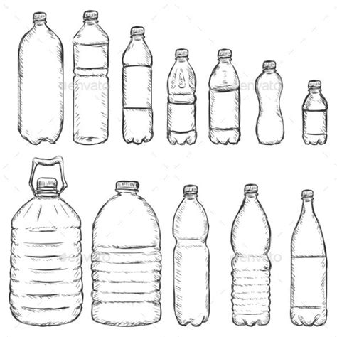 Vector Set Of Sketch Plastic Bottles Water Bottle Drawing Water