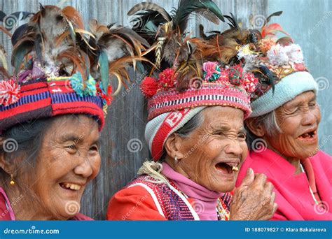 Faces Of Three Unknown Old Smiling Ifugao Women In Traditional Costume