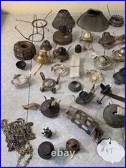 Huge Lot Of Vintage Antique Oil Lamp Parts Burners Shades Wicks Flame Spreader Vintage Lamp Parts