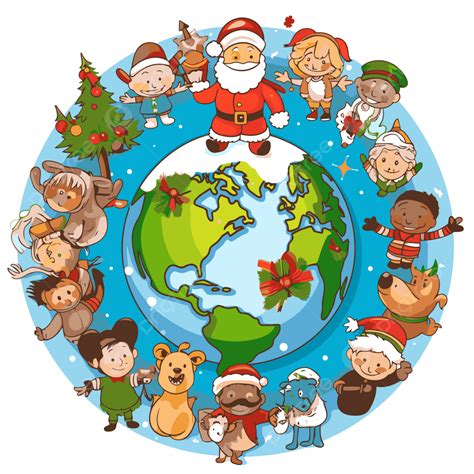 Christmas Around The World Clipart Santa With Children Around The Globe