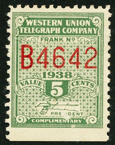 1938 Western Union Telegraph Company Frank Green Scott 16t93 Mint