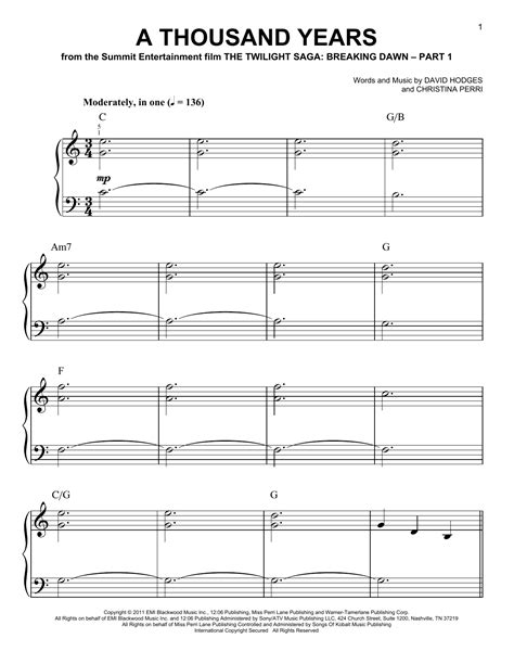 A Thousand Years Sheet Music Direct