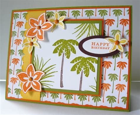 Hawaii Themed Happy Birthday Card Palm Trees And Flowers