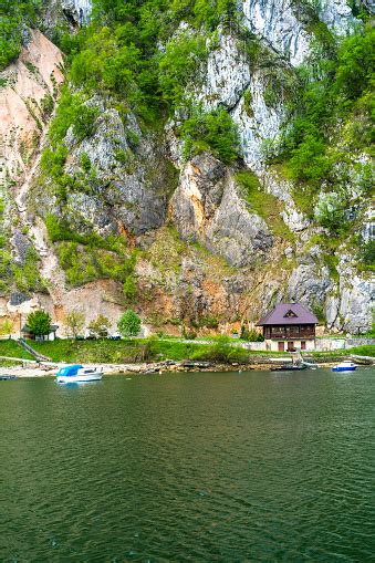 Rest House In River Drina At Artificial Lake Perucac Serbia Stock Photo