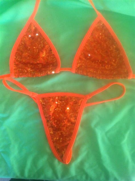 Orange Sequin Bikini Thong Neon Micro By Ultravixenhollywood