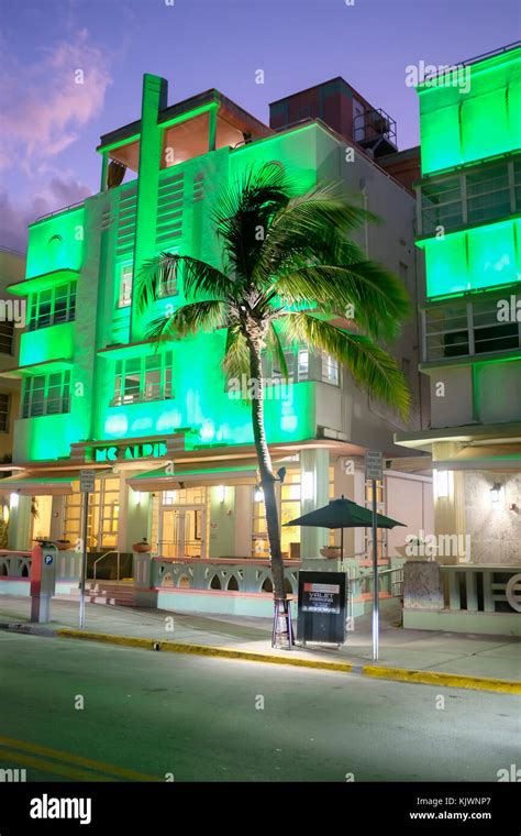 The Mcalpin Ocean Plaza Hotel At Night With Neon Lights Along Ocean Drive In The Art Deco