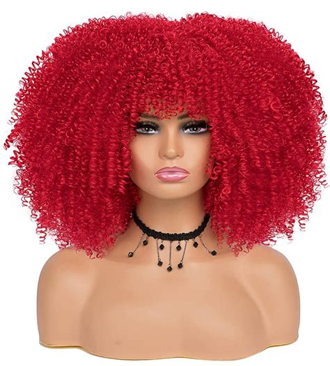 short curly afro wig with bangs kinky curly hair wig for black women synthetic full wigs 14