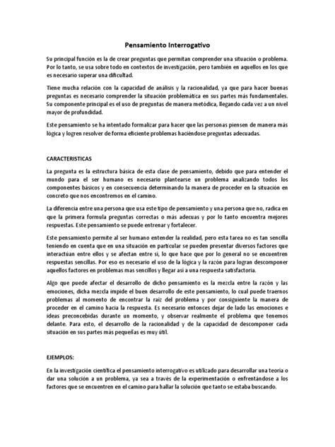 Pensamiento Interrogativo Pdf Razón Ciencia Cognitiva