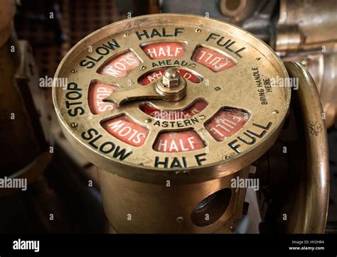 Antique Brass Steam Ship Telegraph Set To Stop Stock Photo Alamy