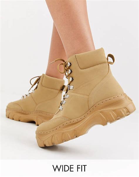 truffle collection wide fit chunky hiker boots asos