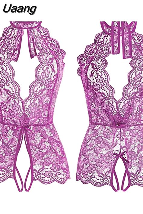 uaang sexy teddy underwear women lace perspective bra open crotch bodysuits female porn costumes