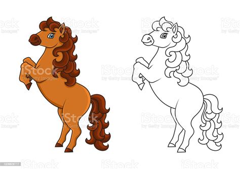 Cute Horse Farm Animal Coloring Book Page For Kids Cartoon Style Vector