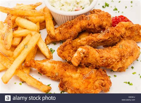 Fried Chicken Tenders Served With French Fries And Cole