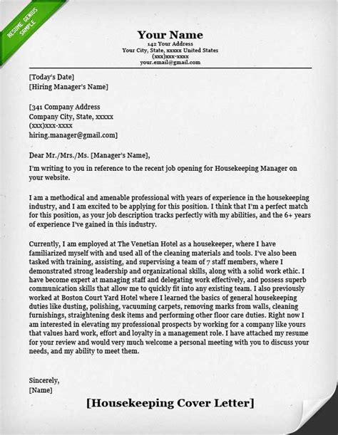 40 job application letter templates pdf word free premium. Housekeeping and Cleaning Cover Letter Samples | Resume Genius