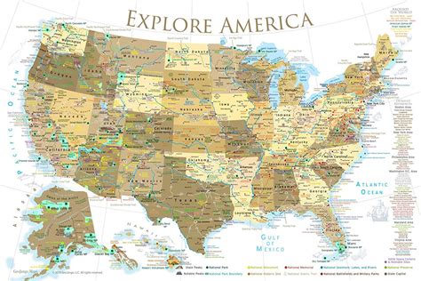 Usa National Parks Map Poster Gold 24x16 Inches