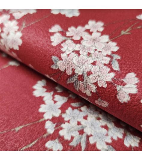 shidare sakura japanese red fabric on cotton chirimen