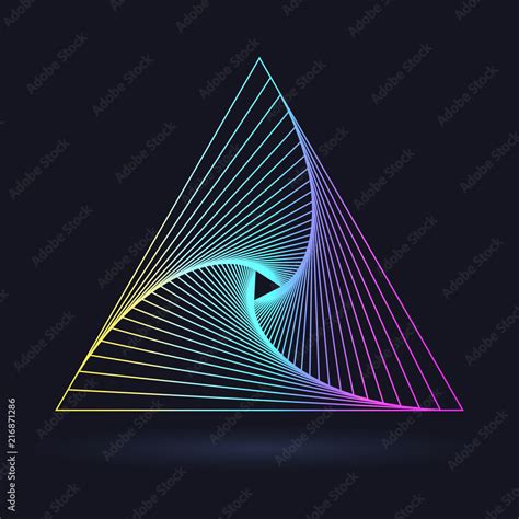 Neon Triangle With A Spiral Logo On A Black Background Stock Vector