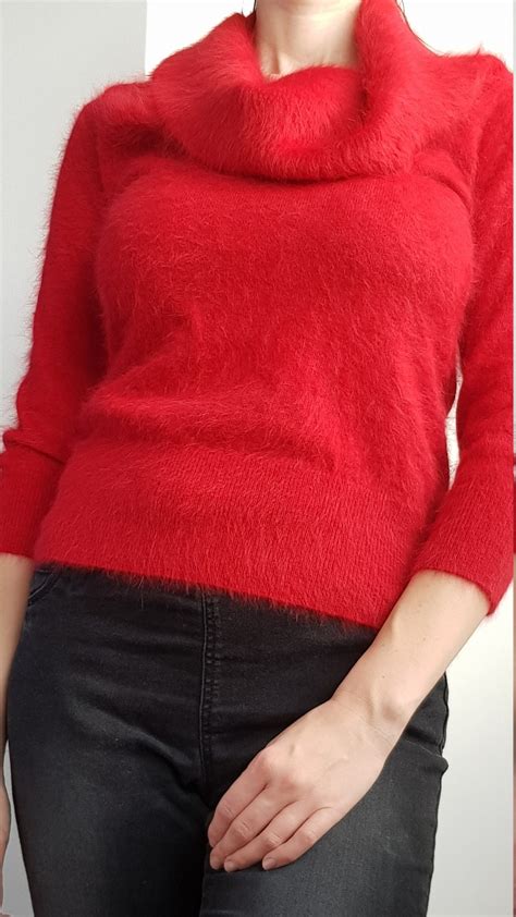 Vintage Fuzzy Fluffy 70 Angora Cowl Neck Sweater For Women Etsy